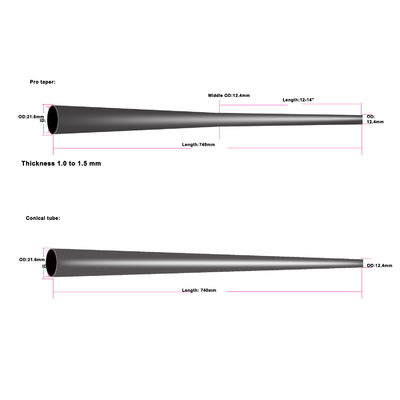 0% de teneur en N Tube en fibre de carbone conique pour billard, clubs de billard, piscines, puits de golf et autres